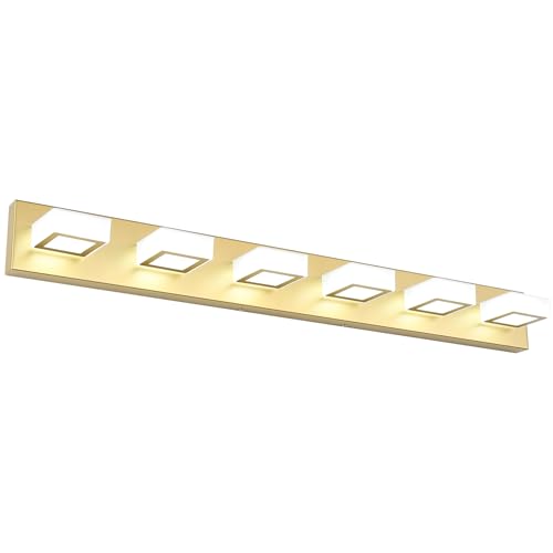 Ralbay Modern Gold Vanity Lights 6 Lights LED Modern Gold Vanity Lights Over Mirror Fixture Acrylic Gold Bathroom Vanity Wall Light (White Light 6000K) - size: 40.4 inch