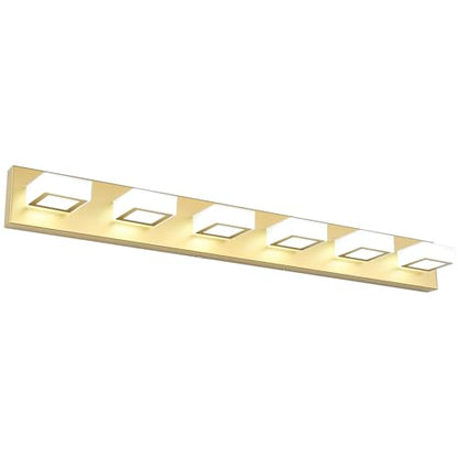 Ralbay Modern Gold Vanity Lights 6 Lights LED Modern Gold Vanity Lights Over Mirror Fixture Acrylic Gold Bathroom Vanity Wall Light (White Light 6000K) - size: 40.4 inch