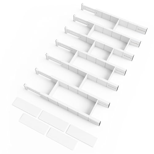 SpaceAid Bamboo Drawer Dividers with Inserts and Labels, Kitchen Adjustable Drawer Organizers, Expandable Organization for Home, Office, Dressers, 7 Dividers with 15 Inserts (17"-22" White) - color: WHITE, size: 2.35''H, 17''-22''L, 7 Dividers