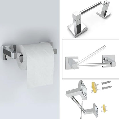 RUACQ Chrome Toilet Paper Holder & Towel Ring, Bathroom Accessories | 2-Piece Bathroom Hardware Set, Pivoting Tissue Roll Holder, Hand Towel Ring, Square Base, 304 Stainless Steel, Wall Mounted - color: Chrome, size: 2pcs