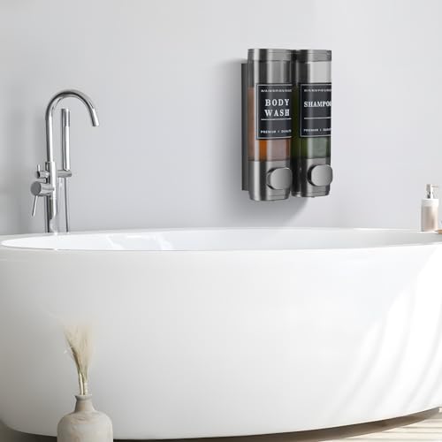 Shower Soap Dispenser Shampoo and Conditioner Dispenser 2 Chamber No Drill Wall-Mounted Shampoo Dispenser for Shower Wall Mounted Shower Dispenser for Bathroom Hotel Large Capacity,Dark Gray1 - color: Gun Gray 2 Chamber