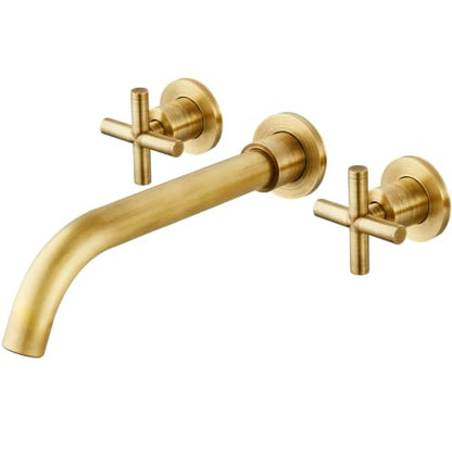Midanya Wall Mount Bathroom Faucet 3 Hole 2 Cross Handle,Antique Brass | SUS304 Stainless Steel,Rough-in Valve Included,360° Swivel Spout,for Bathroom Sink,Vanity - color: Antique Brass