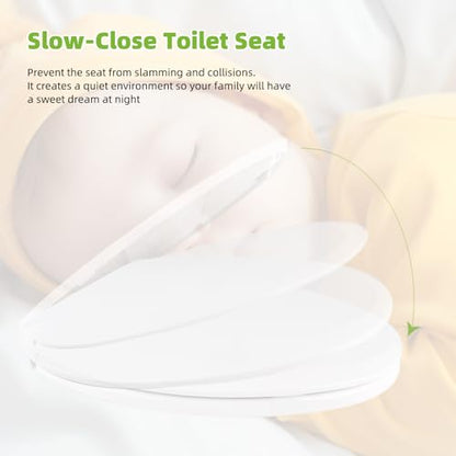 Toilet Seat Elongated with Slow Close Hinges, Universal Oval Fit, White | Compatible with TOTO/Kohler/Gerber/American Standard, Four Bumpers Never Loosen, Two Sets Toilet Bolts and Nuts, - style: Universal Elongated Fit