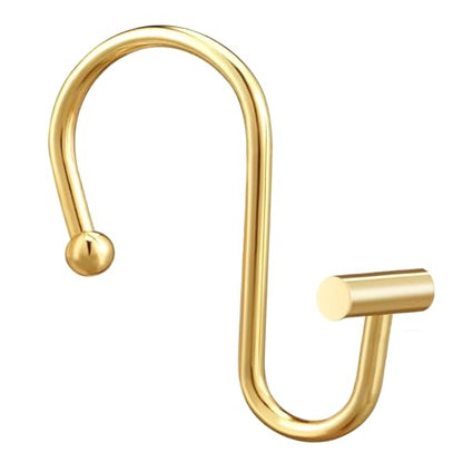 Gracelife Gold Rust Resistant Metal Shower Curtain Rings, Set of 12, T-Bar Hooks for Shower Rod - color: Gold