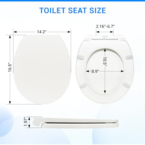 KHE Round Toilet Seat 16.5 Inch, Soft Close, White | Quick Release, Easy Cleaning, Non-Slip Bumpers, Durable PP - size: Round 16.5''