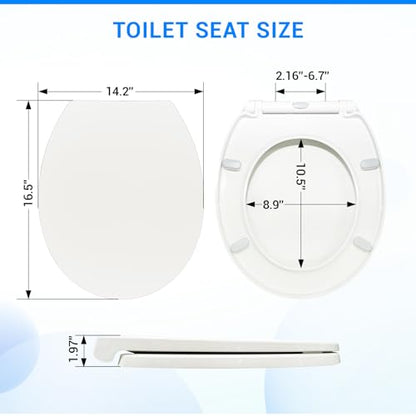 KHE Round Toilet Seat 16.5 Inch, Soft Close, White | Quick Release, Easy Cleaning, Non-Slip Bumpers, Durable PP - size: Round 16.5''