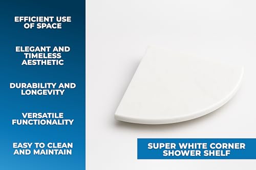 9 Inch Super White Engineered Marble Corner Shower Shelf Bathroom Caddy, Wall Mounted Shower Shelf, Classic Flatback Design (1)