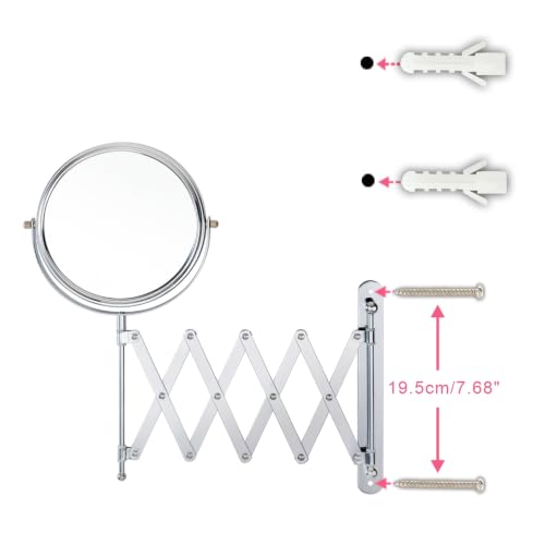 Welllink 8 Inch XL Extendable Mirror 7X and 1X Chrome | Space-Saving Screw Mount, Clear Reflection No Distortion, for Bathroom and Cloakroom, Home Gift - color: 7x