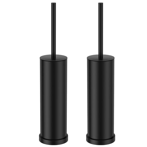 Black Toilet Brush and Holder Set，2 Pack Stainless Steel Heavy Duty Toilet Bowl Brush，Extra Long Handled Modern Toilet Cleaner Brush with Replaceable Head, Removable Inner Bowl, and Splash Protection - color: Black, size: 2 Pack
