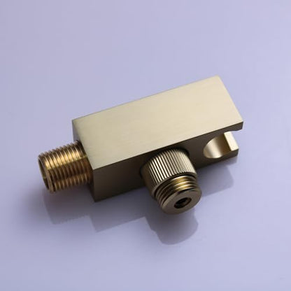 Bathroom Brass Square Wall Mount Handheld Shower Head Holder Water Supply Elbows with On/Off Flow Control Bracket, Brushed Gold - color: Brushed Gold