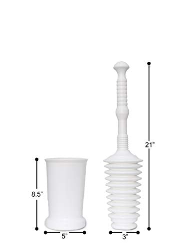 Master Plunger MP500-4TB Heavy Duty Bathroom Toilet Plunger Kit with Tall Bucket Caddy Equipped with Air Release Valve, White