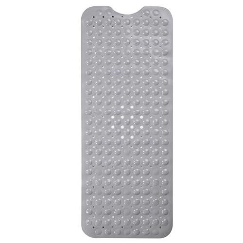 ENKOSI Non-Slip Bath & Shower Mat 40x16 Extra Long, Suction & Drain Holes | Gray color; Durable PVC; 40x16 in, Gray - color: Gray
