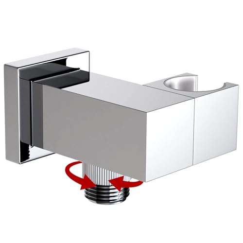 Bathroom Brass Water Supply Elbows Wall Mount Hand Held Shower Head Bracket with On/Off Flow Control Holder Angle Adjustable, Chrome - color: Chrome