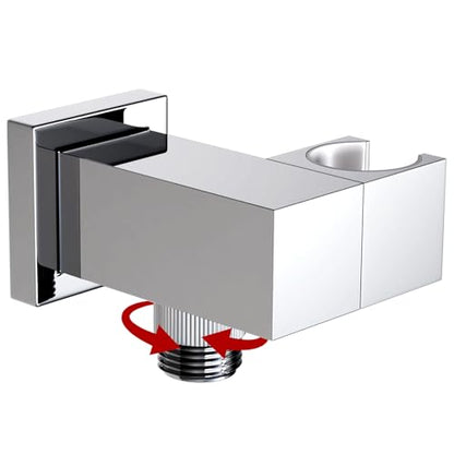 Bathroom Brass Water Supply Elbows Wall Mount Hand Held Shower Head Bracket with On/Off Flow Control Holder Angle Adjustable, Chrome - color: Chrome