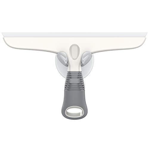 MR.SIGA Silicone Squeegee for Shower Doors, 25 cm/10 inch, White & Gray | Shower squeegee for glass doors, streak free squeegee for windows, showers and glass surfaces, includes suction hook