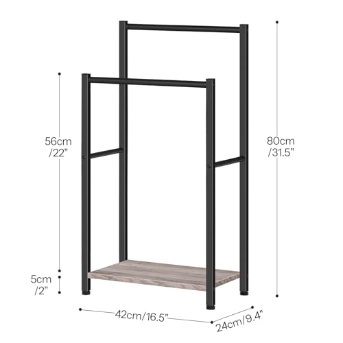 HOOBRO Freestanding Towel Rack, 2 Tier Blanket Ladder Holder for Bathroom, 16.5" L x 9.4" W x 31.5" H, Blanket Rack, Industrial Drying and Display Rack with Shelf, Metal, Greige and Black BG02LB01 - color: Greige + Black, size: 16.5"L x 9.4"W x 31.5"H