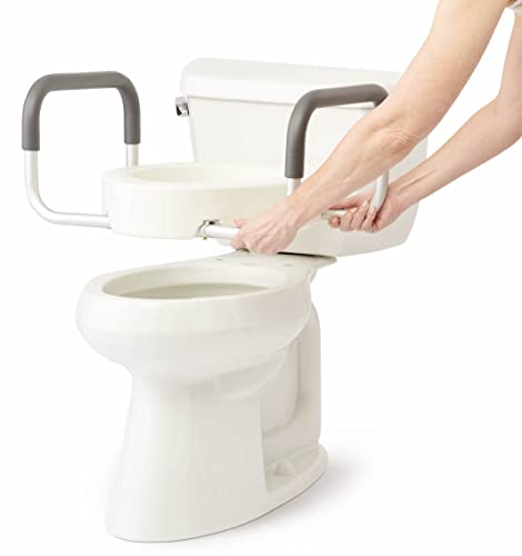 Medline Elongated Toilet Seat Riser with Arms, 3.5-Inch Height 400 lb Weight Capacity - Comfortable & Secure Bathroom Aid for Elderly & Disabled