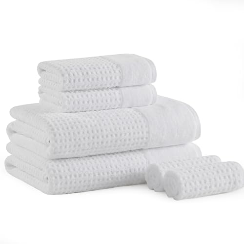 Madison Park Spa Waffle 100% Cotton Bath Towel Set, 600 GSM, 6 PC, White | Plush, Quick Dry & Highly Absorbent, Hotel & Spa Quality, Premium Texture Waffle Weave, Luxurious Towel for Bathroom - color: White, size: 6-Piece Set