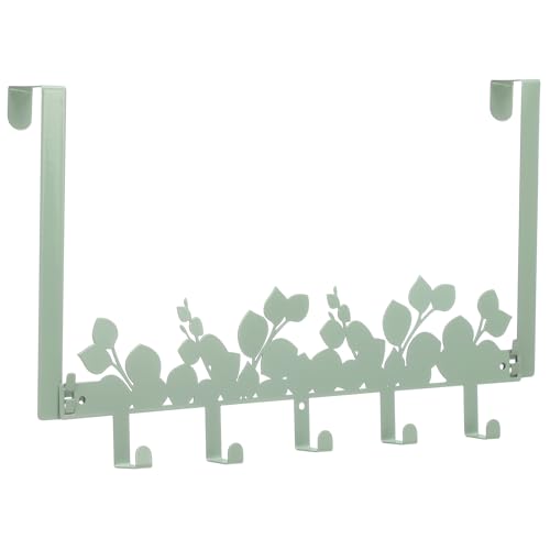 AceOrbit Sage Green Eucalyptus Over The Door Hooks Hanger Wall Mount Towel Hanger Door Holder Organizer 5 Hooks Kawaii Farmhouse Rustic Coquettish Style Decor for Bedroom Bathroom Towel Hat Clothes - color: Sage Green, style: Eucalyptus Leaves