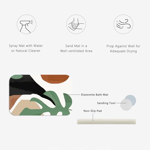 The Leaves Patterns Diatomite Stone Bath Mat Diatomaceous Earth Shower Mat Quick-Dry, Non-Slip, Easy to Clean for Bathroom Floor - color: The Leaves