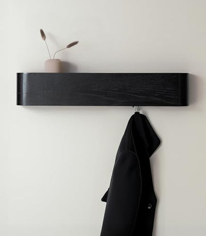 Kazai. Wall-Mounted Coat Rack 'Toke' - Modern Design Coat Rack with Hidden Wall Hooks - Solid Wood Veneer Panel Coat Hanger - Oak, Black - color: Oak, Black, size: 5 Hooks