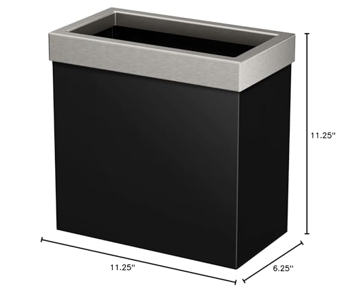 Gatco Small Bathroom Trash Can with Lid, Rectangle 3 Gallon Stainless Steel Wastebasket, Under Sink, Matte Black and Satin Nickel, for Bathroom, Bedroom, Office (1918SN) - color: Matte Black / Satin Nickel