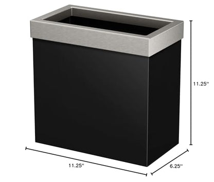 Gatco Small Bathroom Trash Can with Lid, Rectangle 3 Gallon Stainless Steel Wastebasket, Under Sink, Matte Black and Satin Nickel, for Bathroom, Bedroom, Office (1918SN) - color: Matte Black / Satin Nickel