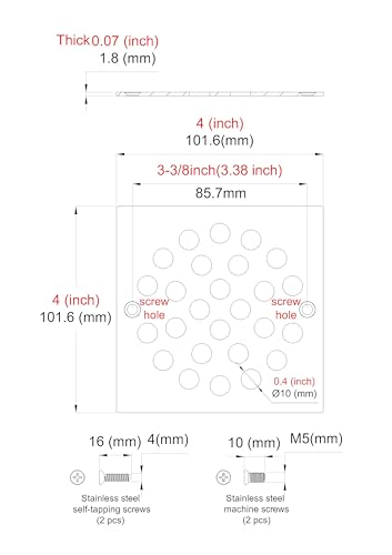 4 Inch Screw-in Square Floor Drain Cover Replacement Shower Grates with Screws,304 Stainless Steel (Black) - color: Black