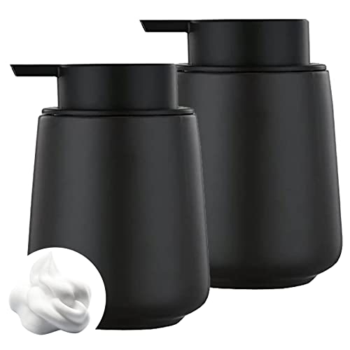 12Oz Hand Soap Dispenser - 2 Pack Ceramic Foam Soap Dispenser Set | Foaming Dispenser with Easy-to-Press Pump, Reusable and Refillable Mordern Dish Soap Dispenser for Bathroom & Kitchen, Black - color: Black Foming Dispenser
