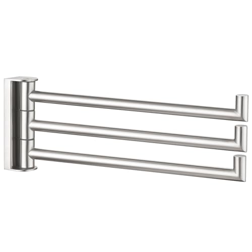 3-Arm Swivel Towel Rack, Brushed Nickel, 304 Stainless Steel | Individually Adjustable 180° Bars, Fold-Flat Design, Hand Towels & Dish Cloths, Bathroom, Kitchen & Laundry Room Use - color: Brushed Nickel