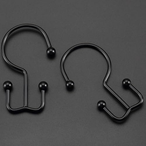 CHICTIE Black Shower Curtain Hooks, Double Shower Curtain Rings, Stainless Steel Shower Curtain Hooks Rings Rust Proof, Anti-Drop Shower Hooks Hangers for Shower Curtain Rods Bathroom (12 Pack) - color: Black