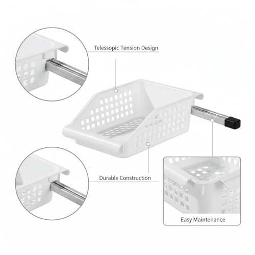 Adjustable Telescopic Cabinet Shelf, Tool-Free Under Sink Organizer Rack, Carbon Steel and PP Plastic Storage Solution for Kitchen and Bathroom - size: 9.84 x 6.69 x 3.31 in