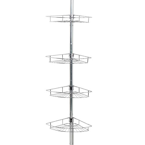 Zenna Home Tension Pole Shower Caddy, Adjustable Corner Shower Storage System with 4 Baskets and Built in Towel Bar, Rust-Resistant Bathroom Organization Solution, 60 to 97 Inch, Chrome