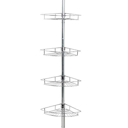 Zenna Home Tension Pole Shower Caddy, Adjustable Corner Shower Storage System with 4 Baskets and Built in Towel Bar, Rust-Resistant Bathroom Organization Solution, 60 to 97 Inch, Chrome