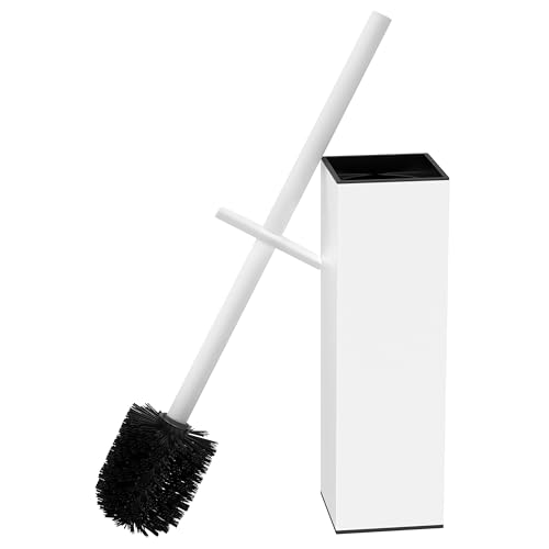 RUACQ Toilet Brush and Holder Set, Square, White | SUS304 Stainless Steel Handle, Toilet Cleaner Brush with Durable Scrubbing Bristles, Splash-Proof - color: White, size: 1 pack
