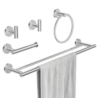 Chrome Bathroom Hardware Accessories Set 5 pcs Double Towel Holder Bar Set | 24 inches Stainless Steel Towel Bar, Towel Racks for Bathroom Robe Towel Hooks Toilet Paper Holder Wall Mounted by BATHLAVISH - color: Polished Chrome