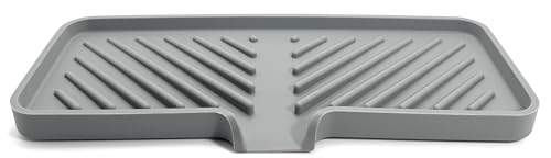 Silicone Soap Dish Tray and Sponge Holder with Drain Chute and Feet | 3-Way Sloped Design | Bathroom and Kitchen Sink Organizer Caddy (Grey, 10"x4", 7.8 Ounces) - color: Grey, size: 10"x4"