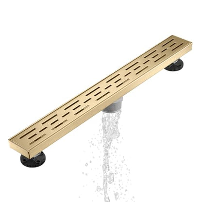 Sharp-tec Linear Shower Drain, 36 inch Shower Drain with Removable Pattern Cover, Brushed Gold 304 Stainless Steel Rectangle Floor Drain, Adjustable Feet and Hair Strainer Included (Model 101) - color: Gold, size: 36 inch