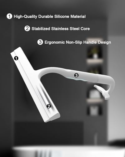 Shower Squeegee for Shower Glass Doors, 10 in Bathroom Squeegee with Hook | Muilt-Purpose Glass Squeegee for Tile, Shower Walls, Window, Car Cleaning, Streak-Free, No-Squeak, Ergonomic Hanging Squeegee - size: 10 Inch