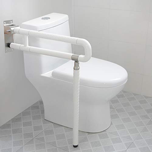 MYOYAY 24In Toilet Safety Rails Wall Mount Floor Support Foldable Toilet Grab Bar Handicap Grab Bars Rails Non-Slip Stainless Steel Flip Up Grab Bar Fluorescent Handrails for Seniors Disabled Pregnant