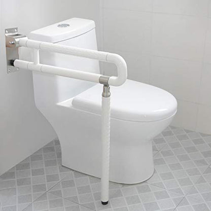 MYOYAY 24In Toilet Safety Rails Wall Mount Floor Support Foldable Toilet Grab Bar Handicap Grab Bars Rails Non-Slip Stainless Steel Flip Up Grab Bar Fluorescent Handrails for Seniors Disabled Pregnant