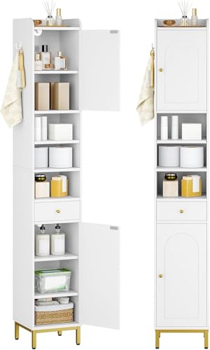 Hzuaneri Tall Bathroom Cabinet with Adjustable Shelves, Storage Cabinet | Tall Bathroom Storage Cabinet with Adjustable Shelves & Doors & Drawer, Narrow Toilet Paper Storage Cabinet,White BC29013G - color: White, size: 11"D x 11"W x 70.9"H