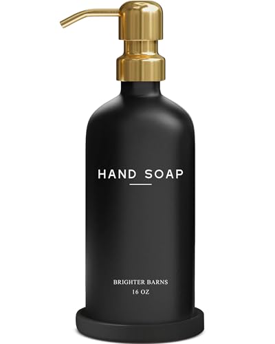 Luxury Glass Hand Soap Dispenser Bathroom Set by Brighter Barns - Refillable Glass Bottle Set - Hand Soap Dispenser for Black and Gold Bathroom Decor, Vacation Rental, Office, Spa, Hotel (Black/Gold) - color: Black Gold H