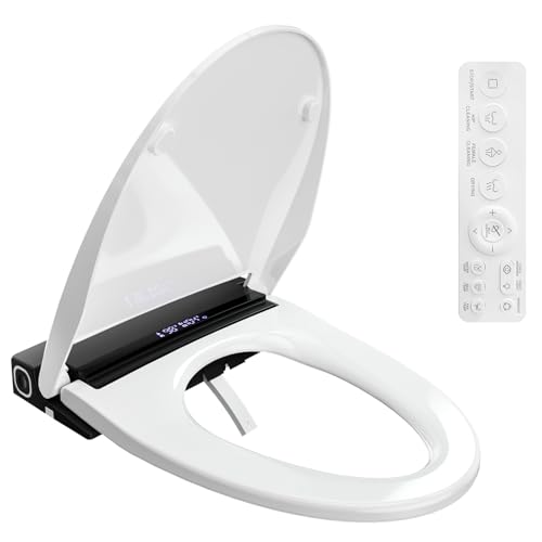 Baotree Electric Toilet Seat, Elongated Smart Heated Toilet Seat with Warm Water & Dryer, Feminine & Child Hip Wash, Wireless Remote, Self-Clean, Stainless Steel Nozzle, Adjustable Water Pressure - color: Black