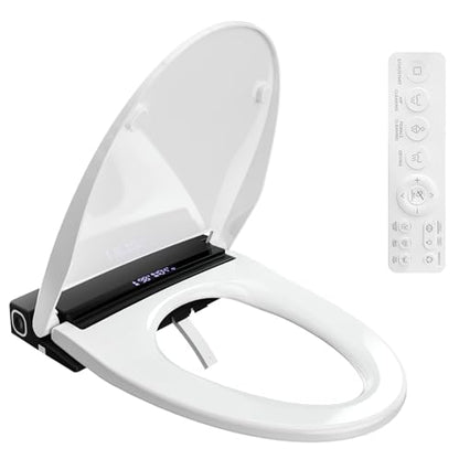 Baotree Electric Toilet Seat, Elongated Smart Heated Toilet Seat with Warm Water & Dryer, Feminine & Child Hip Wash, Wireless Remote, Self-Clean, Stainless Steel Nozzle, Adjustable Water Pressure - color: Black