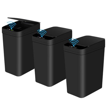 Anborry Bathroom Automatic Trash Can 3 Pack 2.2 Gallon Motion Sensor Touchless Small Slim Garbage Can with Lid Smart Electric Narrow Garbage Bin for Bedroom Living Room Office Kitchen (Black) - color: 3 Pack 2.2 Gallon & 2.2 Gallon & 2.2 Gallon Black