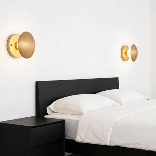 Modern Gold Mushroom Wall Sconces, Globe Spherical Wall Lamp | Mid Century, Small Brass Vanity, Single Ball Lights Fixture, Contemporary Milk Glass - color: Gold, size: 1 Heads