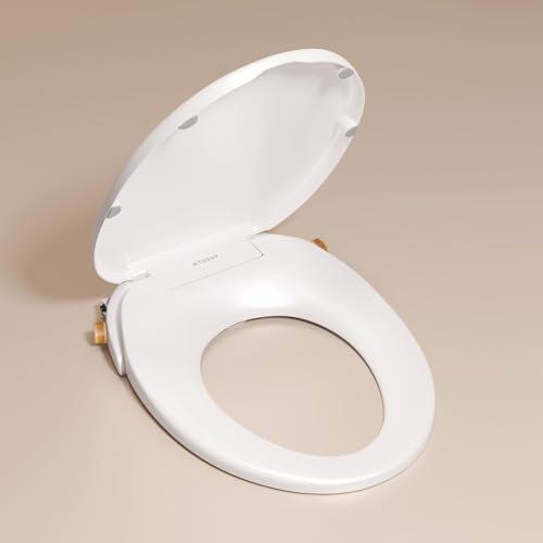 TUSHY Oasis Non-Electric Warm Water Bidet Seat, Round, Bamboo Knob | Self-Cleaning Dual Nozzles, Adjustable Temperature and Pressure, Soft-Close Lid, 10 Minute DIY Install, Sink Access Required - color: White/Bamboo, style: Dual Temp - Round Seat