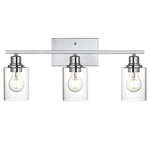 3 Light Wall Light Fixture with Clear Glass Shade Classic Bathroom Vanity Lighting Fixture in Chrome Finish Metal Wall Mounted Lamp for Powder Room Hallway - color: Chrome, size: 3 Light