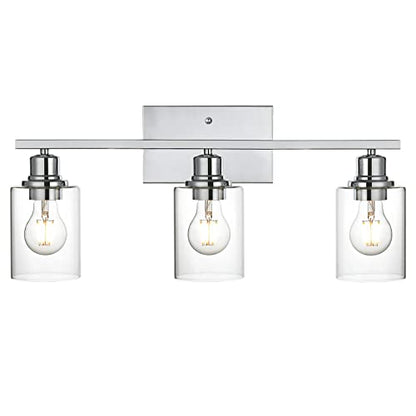 3 Light Wall Light Fixture with Clear Glass Shade Classic Bathroom Vanity Lighting Fixture in Chrome Finish Metal Wall Mounted Lamp for Powder Room Hallway - color: Chrome, size: 3 Light